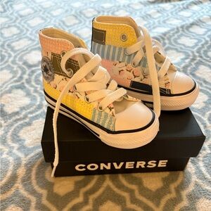 Converse Kids Size 5 High-Top Sneakers - Yellow, Pink, and Blue
